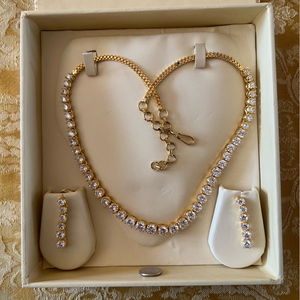 Chique Gold Graduated Tennis Necklace and Earring Set